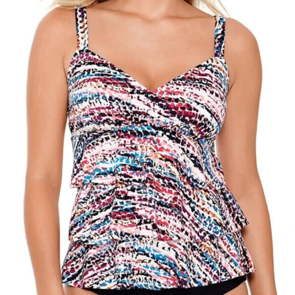 Swim Solutions Hot Rock Printed Tiered Tankini Size 8